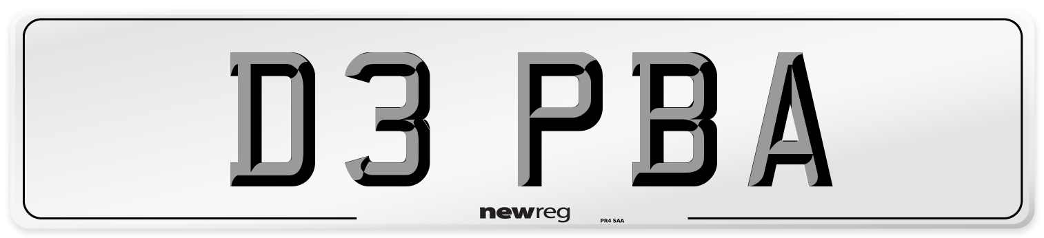 D3 PBA Number Plate from New Reg